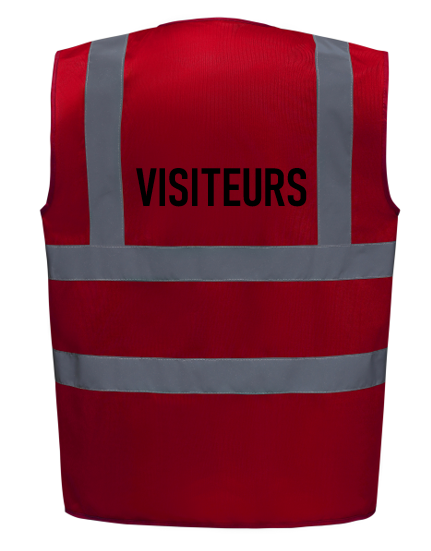 Gilet HV rouge avec logo noir "VISITEURS" - V4344 - Image 2