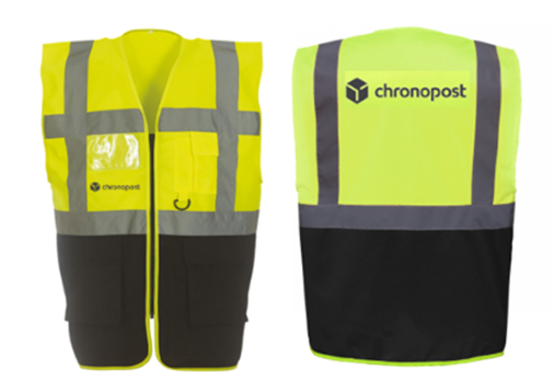 Gilet multipoches HV jaune/noir avec logo "CHRONOPOST" - V8066